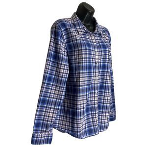LL Bean Shirt Womens XL Button Up Blue Red White Plaid Cotton Preppy Cabincore